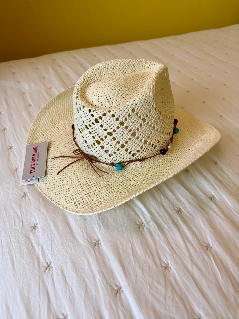True Religion White Woven Logo Cowboy Hat NWT